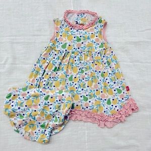 Magnetic Me Lemon Print Spring Summer Swing Dress with Diaper Cover